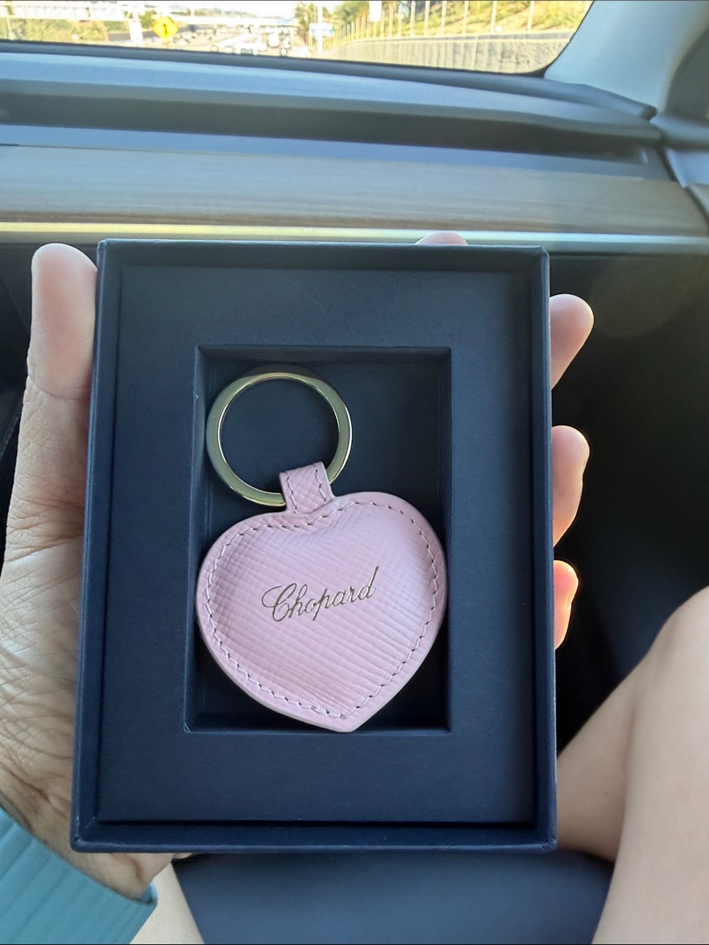 Chopard Pink Heart Leather Key Holder Keyring